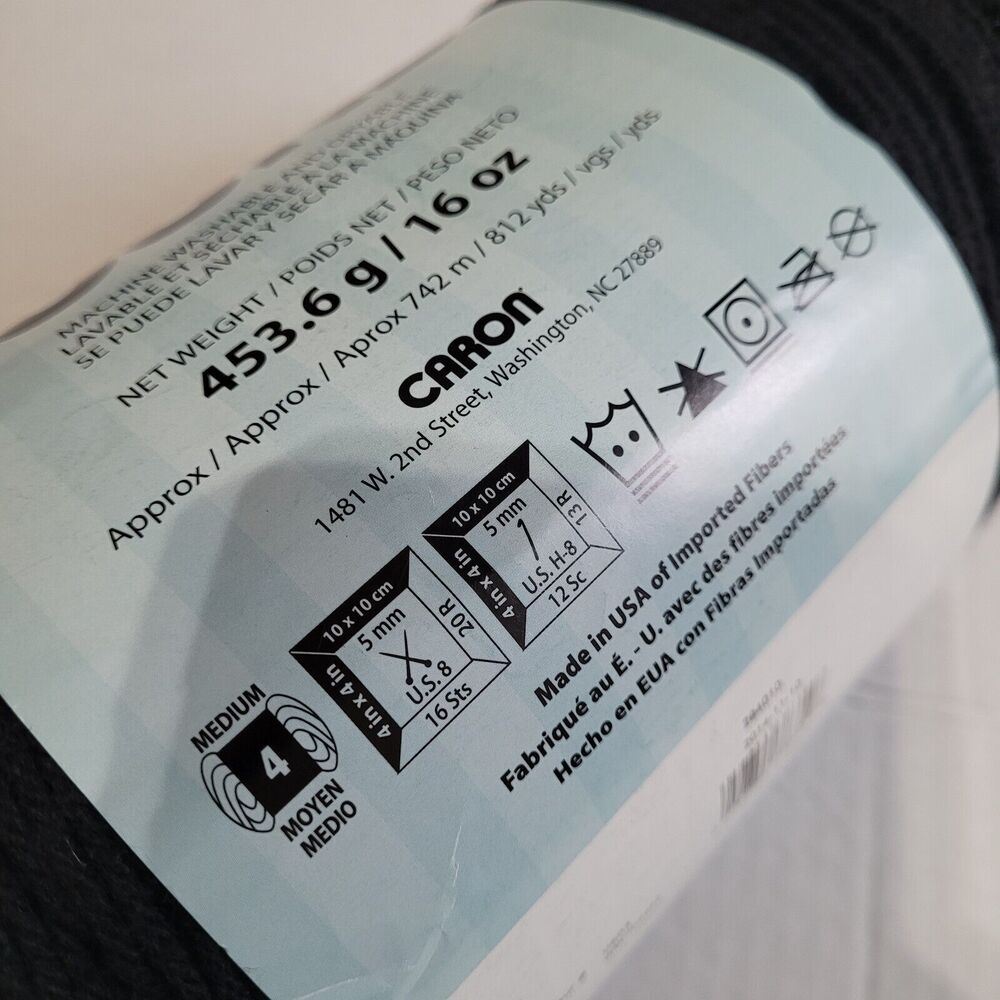 Caron One Pound Yarn BLACK 0503 No Dye Lot - Picture 3 of 8